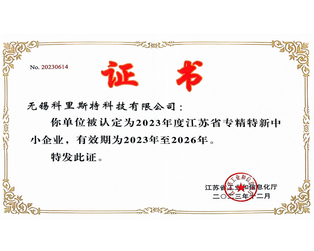 江苏省专精特新中小企业证书 